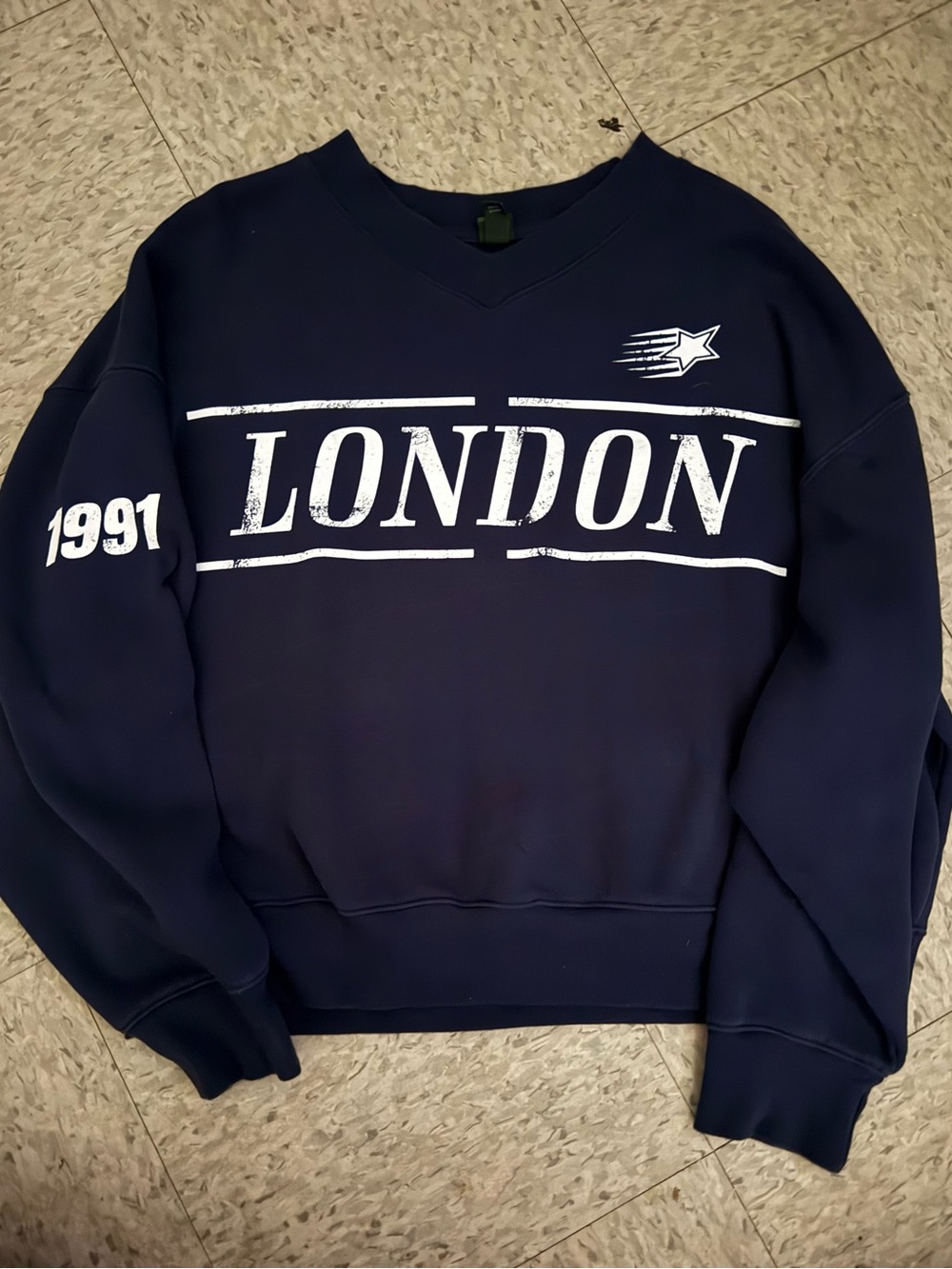 wild fable Navy Crewneck Sweater with White "LONDON" Graphic
